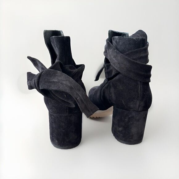 Rag & Bone Black Suede Wrap Booties Size 7.5 Heeled Boots 38 - Picture 4 of 8